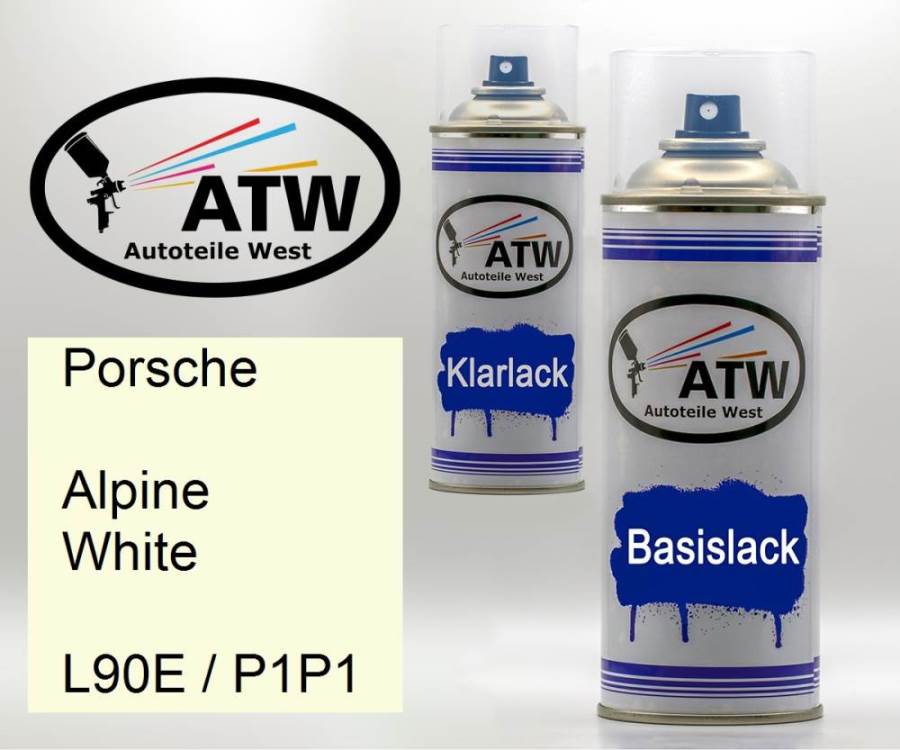 Porsche, Alpine White, L90E / P1P1: 400ml Sprühdose + 400ml Klarlack - Set, von ATW Autoteile West.